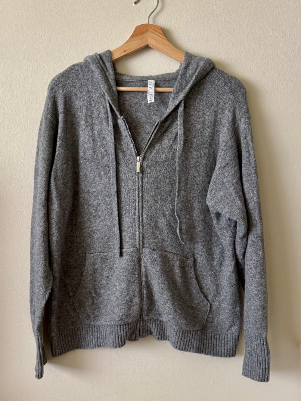 STYLUS Hooded Long Sleeve Zip Front Sweater - Heather Gray - Size M - Women's